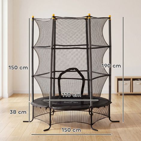 Trampoline pour enfants, Ø1,6 x 1,9 m, avec filet de sécurité et barres rembourrées, convient aux enfants de 3 à 10 ans, noir. (1/5)