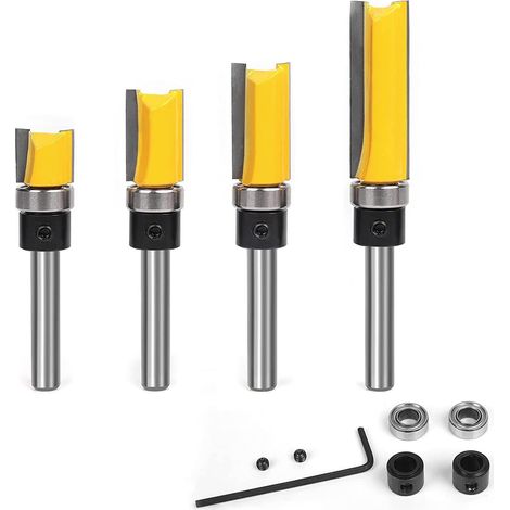 Set di 4 punte per fresa con cuscinetto superiore, gambo da 1/4", lunghezza di taglio 1/2", 3/4", 1", 1-1/2" (1/5)