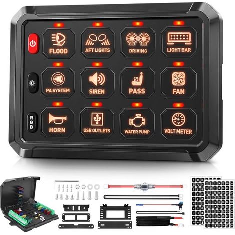 Panel de interruptores RGB de 12 vías, caja de interruptores táctiles de encendido/apagado instantáneo con sistema de control de relés, interruptor de palanca LED adicional para coche, UTV, camión, au (1/5)