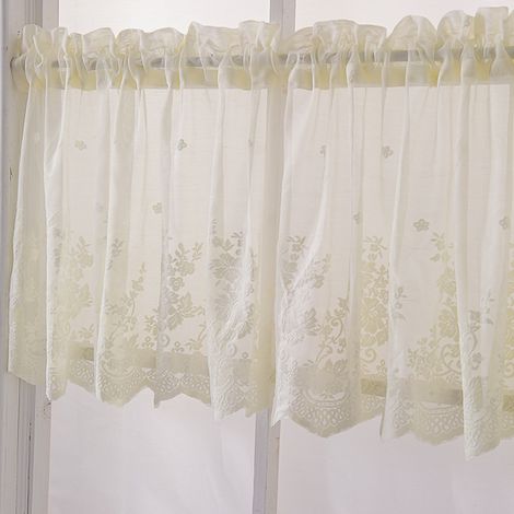 Tende da cucina traspiranti in poliestere, per porte finestre, caffè, mantovane con ricamo beige, 130 x 41 cm
