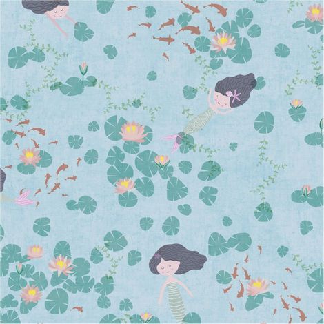 Children wallpaper wall Profhome 771461 non-woven wallpaper smooth with lotus blossoms matt blue pastel turquoise green brown beige 5,33 m2 (1/5)