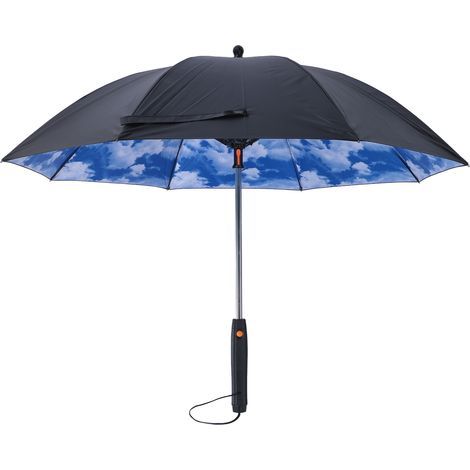 Solar Parasol with Built-in Fan and Cooling Spray – Blue, 190T Fabric UPF 50+, 4 AA Batteries (1/5)