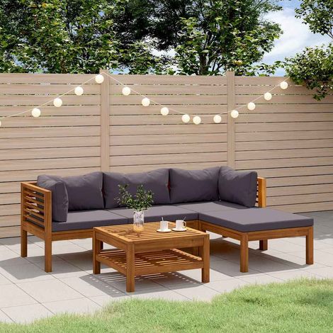 Salon de jardin 5 pcs Ensemble Table et Chaise de Jardin - avec coussin Bois d'acacia solide BV586283 - BonneVie (1/5)