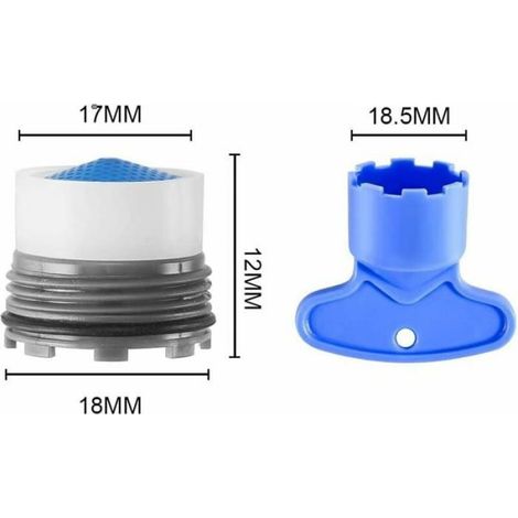 Mousseur Robinet M18, 5 Pièces Insert Embout Robinet Cuisine, Économiseur d'Eau, avec 1 Clé Robinet, Bleu, Filetage Externe. (1/3)