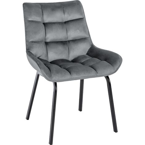 Chaise de salle à manger x1 en velours gris foncé généreusement rembourrée piètement en métal noir 100007286 (1/5)