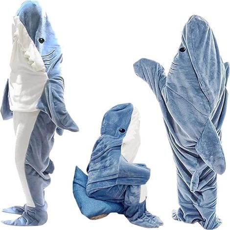 Manta de franela con forma de tiburón y capucha, saco de dormir cálido y portátil para cine o cosplay (M-190CM) (1/5)