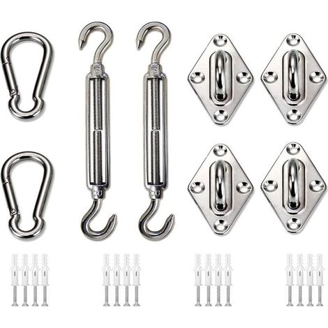 Kit de Matériel pour Voile d'ombrage Rectangulaire, Acier Inoxydable Kit de Toile Ombrage Robuste Accessoires de Fixation pour Jardin Patio Cour (1/5)