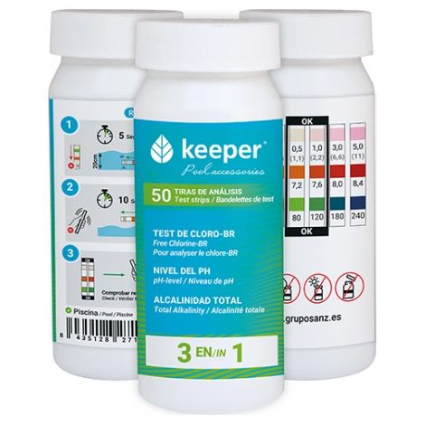 Keeper bote 50 tiras análisis medidor cloro/ph/alkalinity piscinas