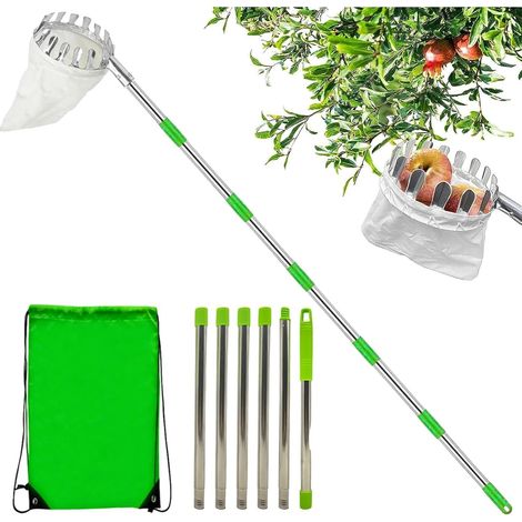 Corbeille à fruits télescopique en métal avec manche extensible outil de récolte antidérapant, portée haute altitude, design portable, léger, facile à utiliser pour verger (1/5)