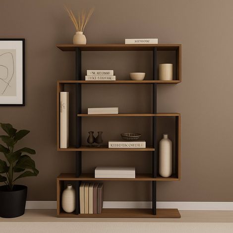 Dmora - Libreria Agamermis, Scaffale da ufficio, Mobile portalibri, Biblioteca, 110x26h161 cm, Quercia e Antracite