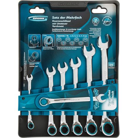Gross 14892 7pcs reversible Ratcheting Combination Wrench Set, 8–19 mm, CrV (1/5)