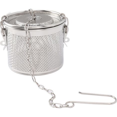 Passoire à épices avec chaînette de suspension, en acier inoxydable, pour boules à thé, filtres à soupe et épices. Panier de séparation de 12 cm de diamètre. (1/5)