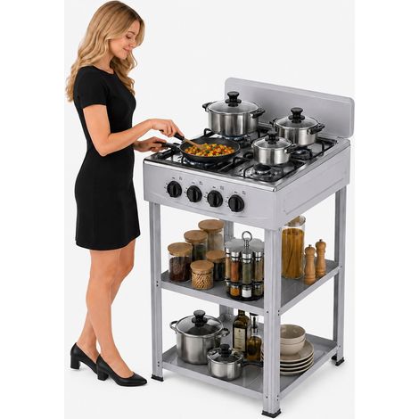 Cucina da Esterno con 4 Fuochi Grigio Cucinotto da Campeggio in Ferro 49x49x79cm