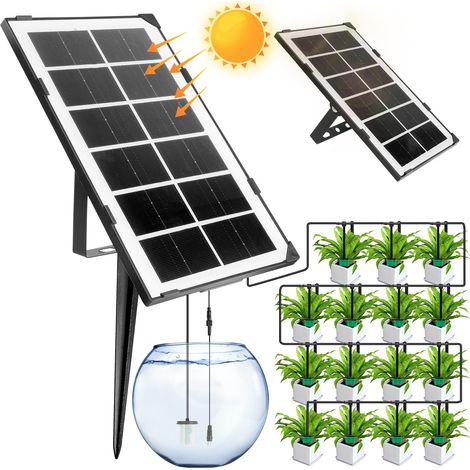 Kits D'arrosage Automatiques Goutte à Goutte énergie Solaire, Système d'irrigation Jardin avec 12 Modes de Minuterie+Tuyau de 15M, Système Arrosage Automatique Solaire pour Plantes de Balcon (1/5)