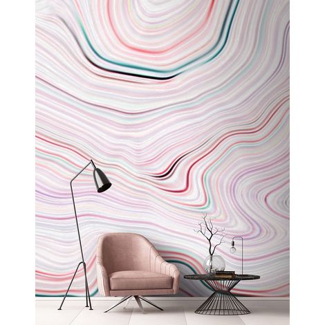 Papier peint panoramique rose graphique | Tapisserie panoramique parfaite pour chambre de fille | Papier peint panoramique coloré moderne - 270 x 400 cm (4 pièces) (1/5)