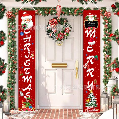 2 distiques de Noël, décorations extérieures, drapeaux extérieurs, drapeau suspendu style Père Noël elfe 180 cm x 30 cm tissu polyester 100D (1/4)