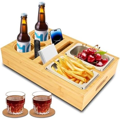 Canapé Bar Snack Box,Canapé Canapé Bar,Plateau Repas Canapé,Plateau Canapé De Collation Amovible Pour canapé, salon pour stocker des collations Couleur Naturelle du Bois (1/5)