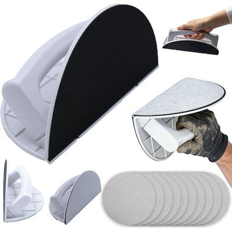 Ponceuse d'angle pour cloison sèche, outil de ponçage semi-circulaire 90° avec 10 feuilles de papier abrasif autocollant, adapté aux travaux de finition murale (1/5)