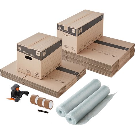 Kit déménagement T3/T4 – 3 rouleaux papier bulle 100% recyclé – 20 cartons 36L et 35 cartons 54L – Marqueur noir permanent et 3 rouleaux adhésifs – Pack And Move