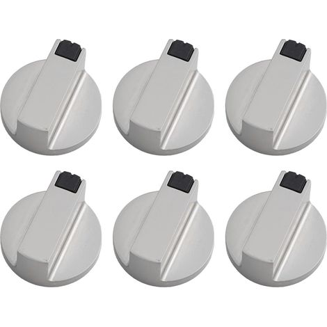 Set mit 6 drehbaren Metallknöpfen für Gasherde, Elektroöfen und Kochfelder – 6-mm-Schaft-Ersatzknöpfe, silberfarben, kompatibel mit Kochfeldern (1/4)