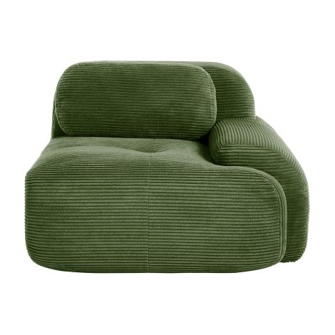 Canapé modulaire en velours côtelé vert avec coussins et accoudoir courbé sur le côté droit, sans montage (1/5)