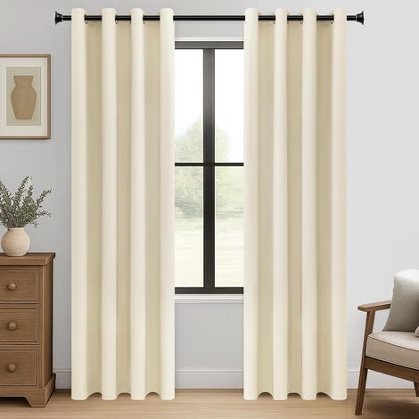 Thermovorhang, 132 cm x 92 cm, beige, isolierend gegen Kälte und Hitze, für Wohnzimmer, Schlafzimmer, Raumteiler, Küche, Ankleidezimmer, 2er-Set mit Ösen (1/5)