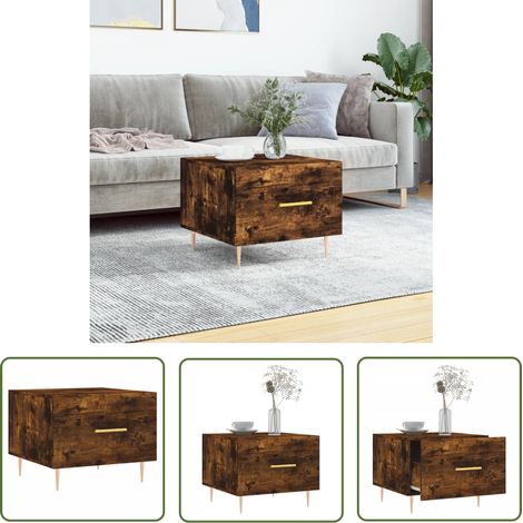 Table basse avec pieds en fer - vidaXL Table basse Chêne fumé 50x50x40 cm Bois d'ingénierie - Table basse élégante (1/5)