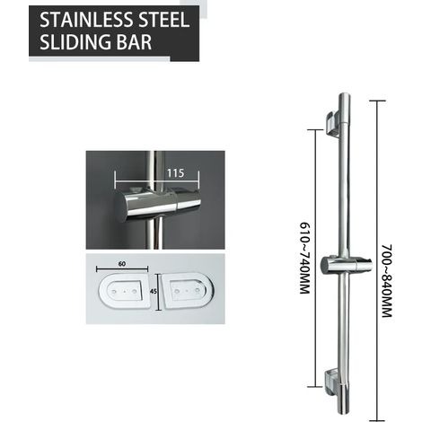 Barre de douche réglable, colonne de douche murale extensible avec pommeau de douche à 3 jets, chromée, pour salle de bain. (1/5)