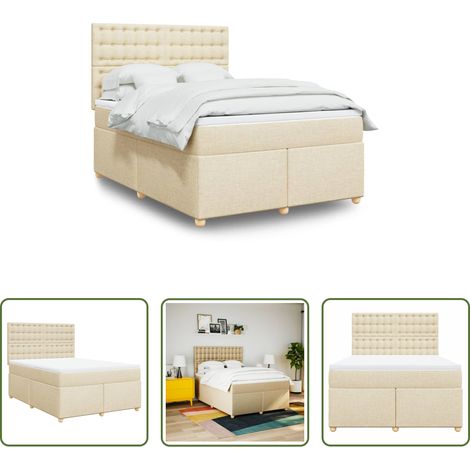 vidaXL Taschenfederkern - Boxspringbett mit Matratze Creme 140x200 cm Stoff (1/5)