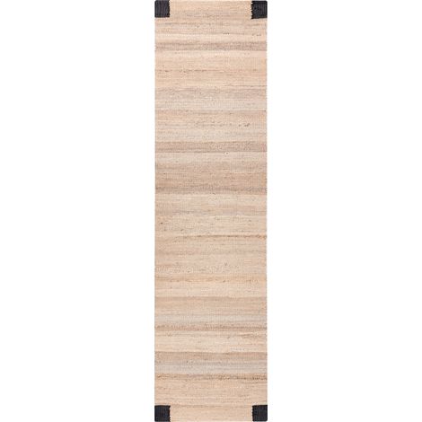 Alfombra rectangular de yute 80 x 300 cm estilo rústico salón dormitorio beige/negro Amravati (1/5)