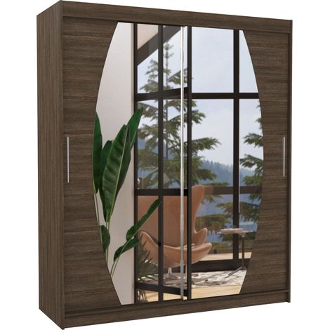 Armoire de chambre à coucher 2 portes coulissantes marron et miroir Balko 180cm (1/5)