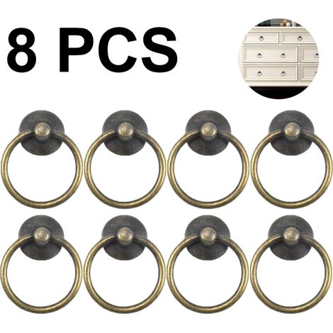 Lot de 8 boutons de porte/tiroir ronds style vintage, style antique, pour armoire, placard, commode, à un seul trou. (1/5)