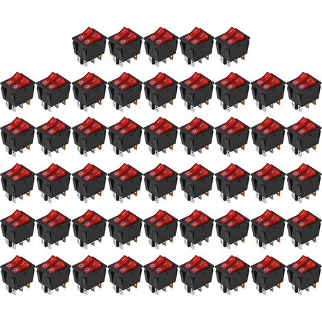Lot de 50 interrupteurs à bascule marche/arrêt électroniques pour bateaux, 6 broches, 2 positions, 2 niveaux, avec voyant lumineux, 125 V/250 V, KCD3 Rouge (1/5)