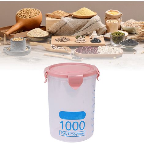 Boîte de conservation alimentaire 1000 ml en plastique rose, empilable et hermétique, idéale pour les céréales et les aliments secs. Parfaite pour l'organisation de la cuisine. (1/5)
