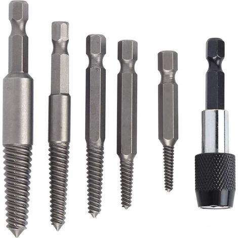 6-teiliges Set aus kopflosen Schraubenausdrehern, Bolzenausdreher-Set, Schraubenbohrer, Bolzenentfernungswerkzeug, Linksgewinde-Ausdreher mit Schnellwechselfutter (1/4)