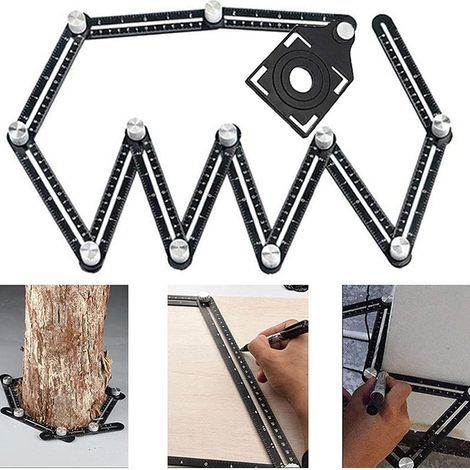 Règle de mesure multi-angle pour carrelage noir Pochoir d'angle en alliage d'aluminium 12 outils latéraux Convient pour la menuiserie, les carreaux de céramique (1/5)