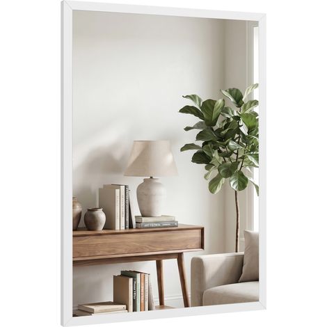 HOMCOM Specchio a Muro Rettangolare in Vetro e MDF con Ganci 50x70 cm Bianco (1/5)