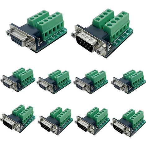 Lot de 10 connecteurs DB9 sans soudure, adaptateur série RS232 D-SUB vers terminal à 9 broches (2 rangées) avec écrous (1/5)