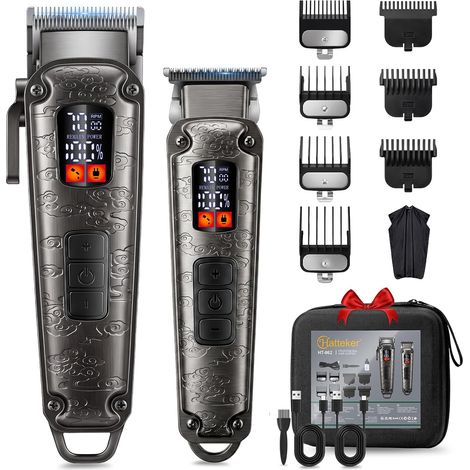 Tondeuse pour homme Tondeuse à cheveux Rasoir en T Set Tondeuse de précision pour homme, Tondeuse à barbe, coffret cadeau Tondeuse à cheveux Recharge USB, vitesse réglable (1/5)