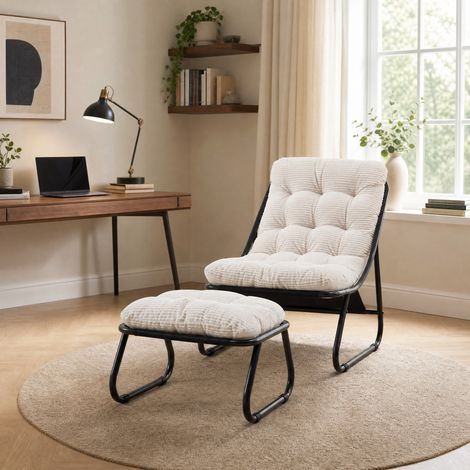 Poltrona lounge da esterno con ottomano 65 x 78 x 86 cm nero e bianco DESVIAE (1/5)