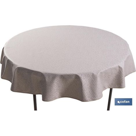 Nappe ronde en résine antitache en jacquard Ø140cm 50% coton 50% polyester beige