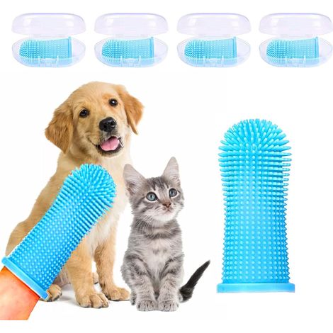 Ensemble de 4 brosses à dents pour chiens à 360°. Disponibles en plusieurs couleurs, elles facilitent le nettoyage des dents de votre animal. (1/3)