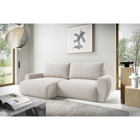 Ecksofa Schlafsofa GALAN Stoff Poso Altweiß Ottomane Links