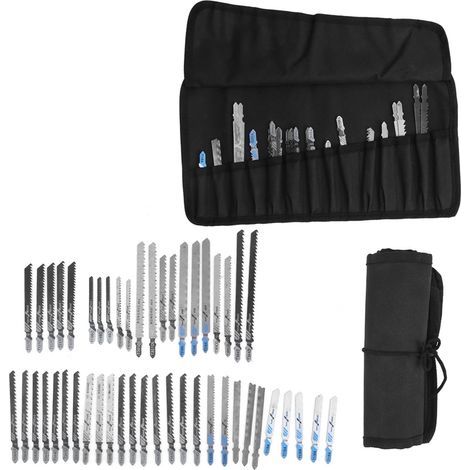 Set mit 48 T-Schaft-Stichsägeblättern inklusive Aufbewahrungskoffer, universelles HSS-Metall-Zahnzentrum, Schneidwerkzeug für Holz, Kunststoff und Sägeblätter (1/5)
