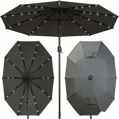 3er-Set  doppelsonnenschirm, 295 x 219cm, Sonnenschirmmit LED, oval, Gartenschirm windfest, stabil, Marktschirm mit verstellbarem Neigungswinkel für Terrasse, Pool, Polyester, Stahl, Dunkelgrau