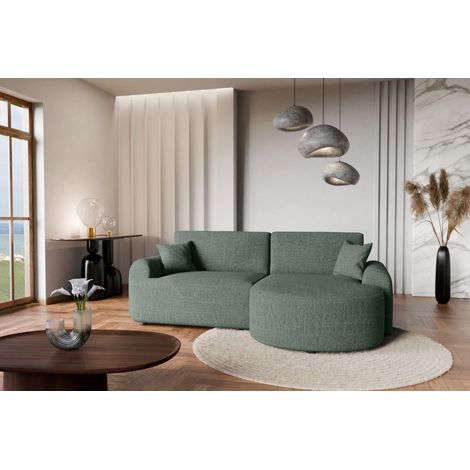 Divano angolare destro in tessuto intrecciato verde bottiglia, resistente all’usura, con funzione letto – ARTE PREMIUM (1/5)