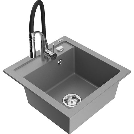 Mexen Vito Granitspüle 1-becken mit Küchenarmatur Aster, grau - 6503-71-73450-07 (1/5)