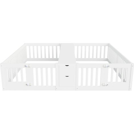 Lit enfant double 90 x 200 cm avec rangement, barrières de sécurité, blanc (1/5)