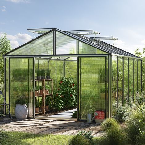 GFP Invernadero Asteria 24 Light 311x460 cm placas alveolares de 12 mm, color aluminio natural (1/5)