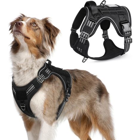 Harnais Tactique pour Chien Anti-Traction Réglable Gilet Militaire de Dressage et Randonnée avec Poignée de Contrôle et Bandes Réfléchissantes pour Chiens de Moyenne et Grande Taille (1/5)